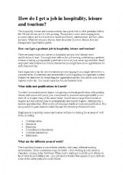 English Worksheet: Text on Tourism for Tourism schools