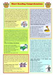 English Worksheet: Short Reading Comprehensions