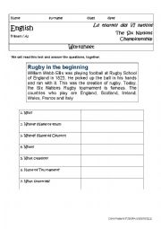 English Worksheet: six nations worksheet