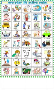 English Worksheet: Every day action verbs  new updated