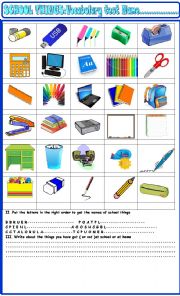 English Worksheet: School things : test for young learners