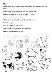 English Worksheet: Old MacDonald Reading