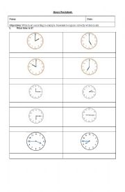 English Worksheet: Hours Worksheet