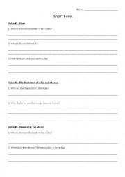 English Worksheet: Animated shorts - questions