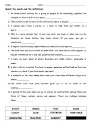 English Worksheet: Match definitions and words