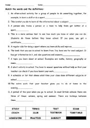 Match definitions and words