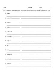 English Worksheet: Defining College