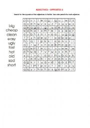 English Worksheet: Adjectives Word Search 1