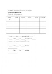 English Worksheet: Survey your classmates and then answer the questions.