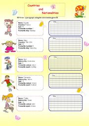 Countries and Nationalities writing exercises