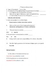 English Worksheet: 1st Semester History Exam