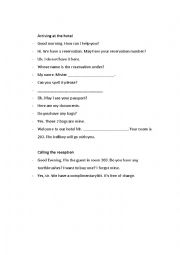 English Worksheet: Dialogue at a hotel