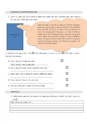 English Worksheet: reading comprehension going to future