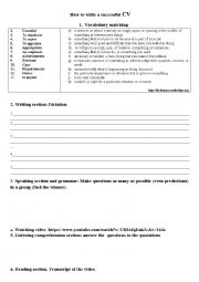 English Worksheet: How to write a successful CV