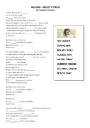 English Worksheet: Malibu - Miley Cyrus