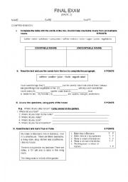 English Worksheet: FINAL EXAM