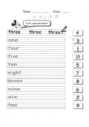 English Worksheet: Trace and Match Numbers 