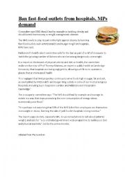 English Worksheet: FCE Practise: Ban Fast Food 