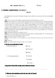 English Worksheet: end term test 1 8th form