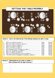 English Worksheet: SETTING THE TABLE PROPERLY