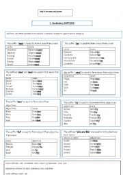 English Worksheet: suffixes and words formulation