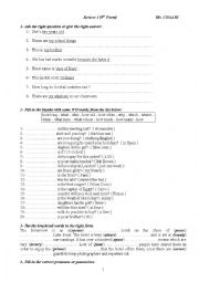 English Worksheet: Review 9 Form