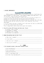English Worksheet: Test on family, body parts and physical description 2