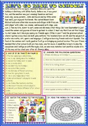 English Worksheet: Lets go back to school ! reading comprehension