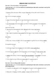 English Worksheet: ERROR RECOGNITION