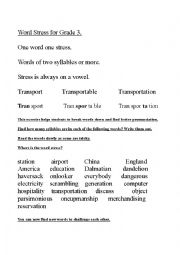 English Worksheet: Word Stress for Grade 3