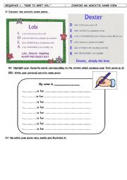 English Worksheet: Acrostic name poem