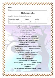 English Worksheet: halloween rules song