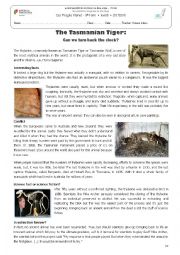 English Worksheet: Reading comprehension: The Tasmanian Tiger