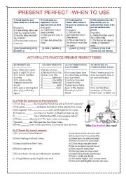English Worksheet: Present Perfect: When to Use