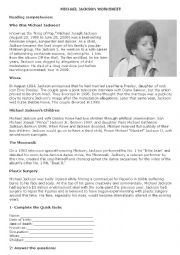 English Worksheet: MIchael Jackson, music