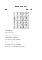 English Worksheet: Number Search Puzzle