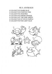 English Worksheet: sea animals for coloring 