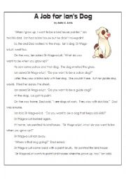 English Worksheet: Ians dog reading comprehension with questions and answers