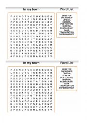 English Worksheet: In my town - Wordsearch 
