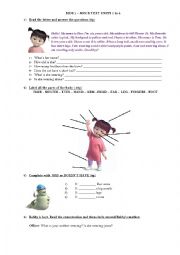 English Worksheet: Revision of Parts of  the body, clothes and personal information 