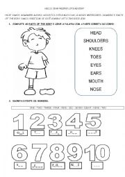 English Worksheet: Parts of the body and numbers