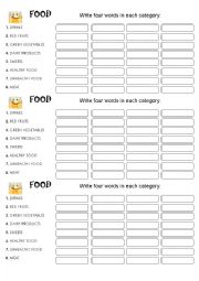 English Worksheet: Brief activity related to food