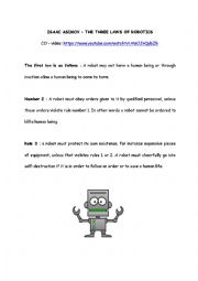 English Worksheet: The Three Laws of Robotics - Isaac Asimov (activity and answers)