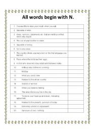 English Worksheet: All the words begin with N Intermediate