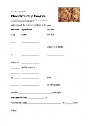 English Worksheet: Chocolate Chip Cookies