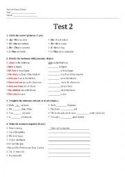 English Worksheet: Test about personal pronouns and verb to be (affirmative and negative forms)
