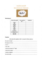 English Worksheet: Introduce yourself and your classmates
