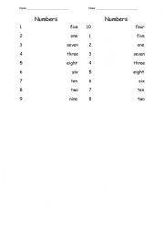 Numbers 1-10 Matching Worksheet