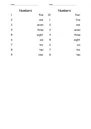 numbers 1 10 matching worksheet esl worksheet by kk0709
