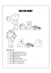 English Worksheet: possessive adejectives: HIS HER